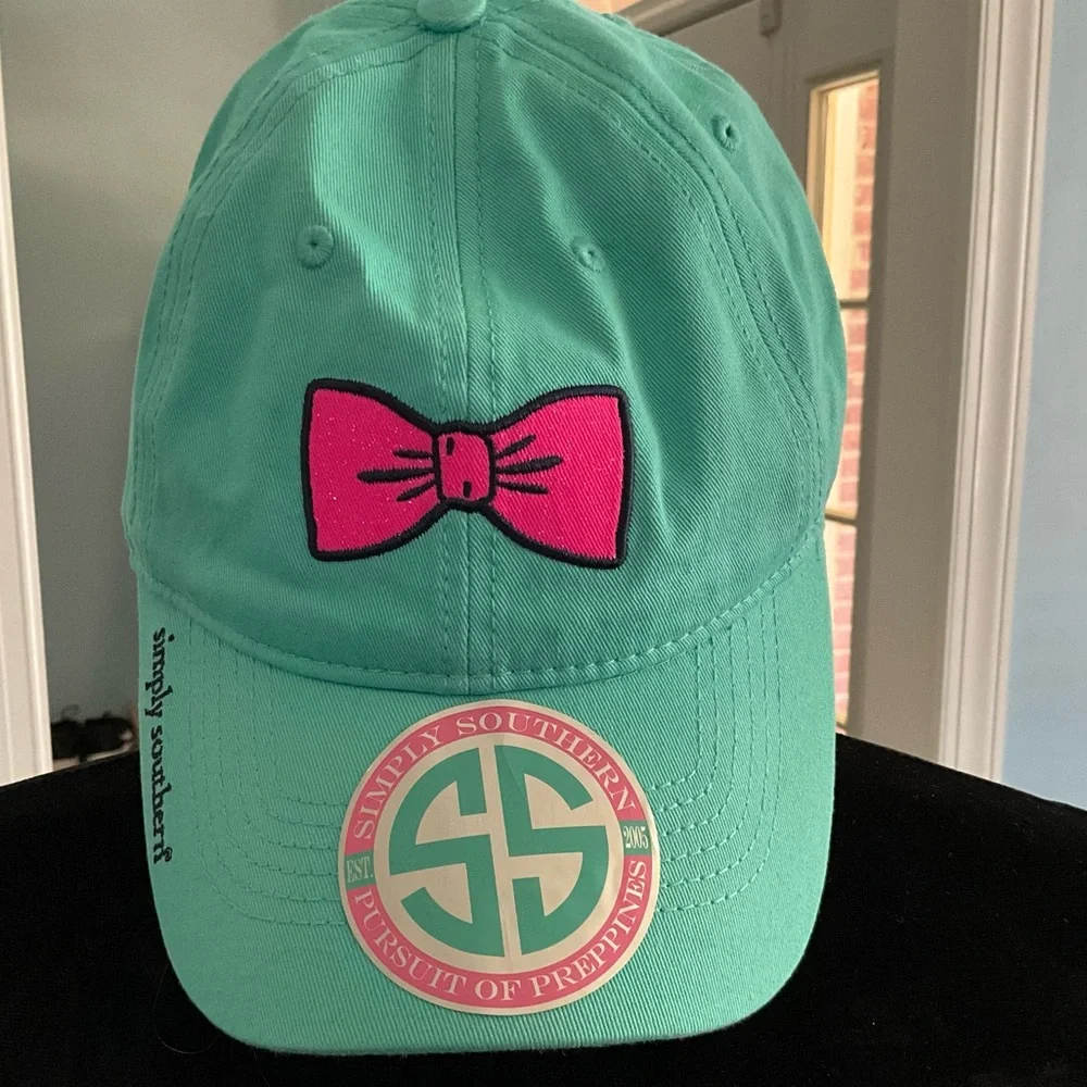 NWT Simply Southern Hat Cap Womens Ladies Adjustable Teal Pink Glitter Bow Tie - Picture 6 of 6